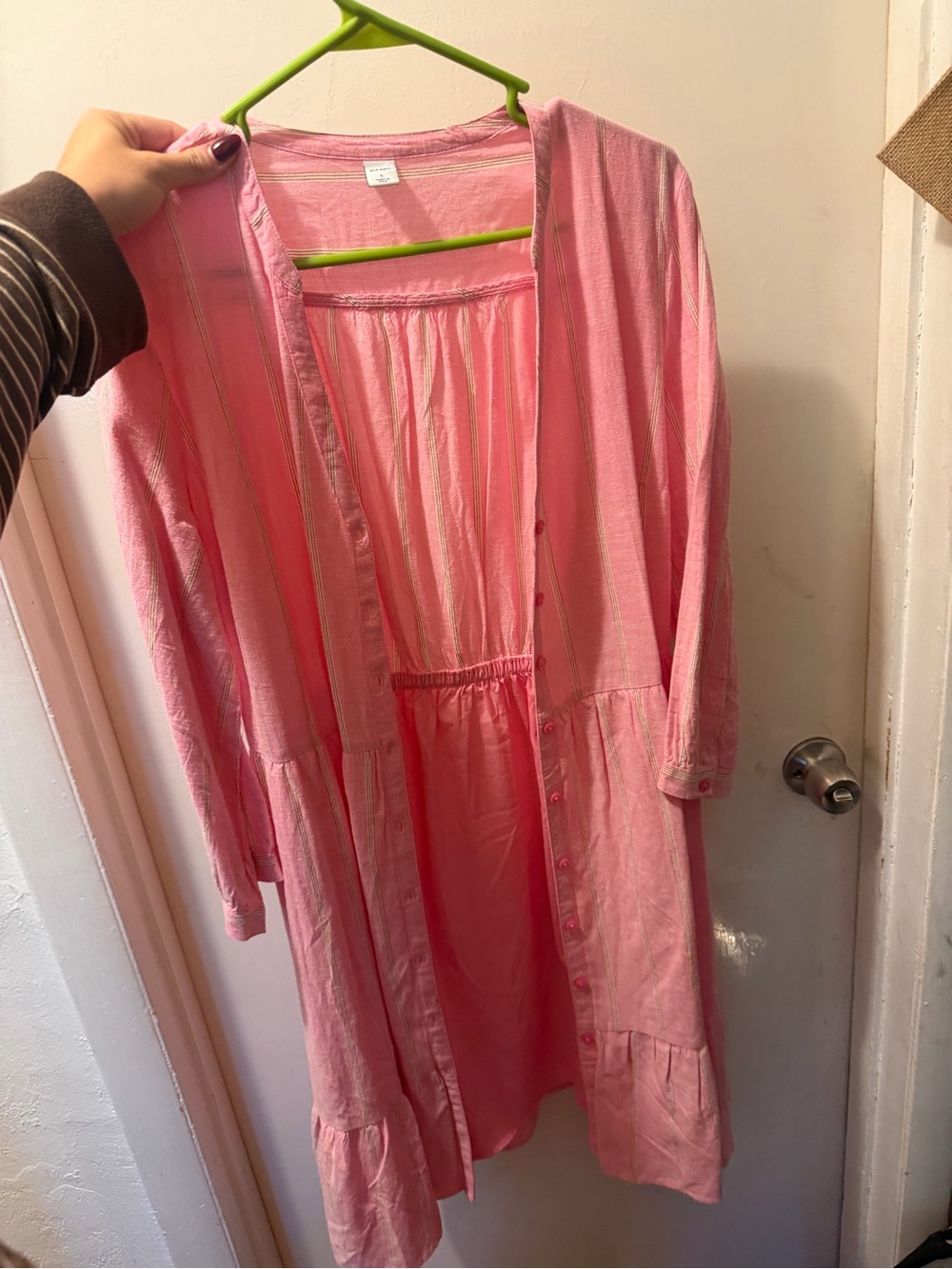 Old Navy Pink Button-Front Ruffle-Trim Dress